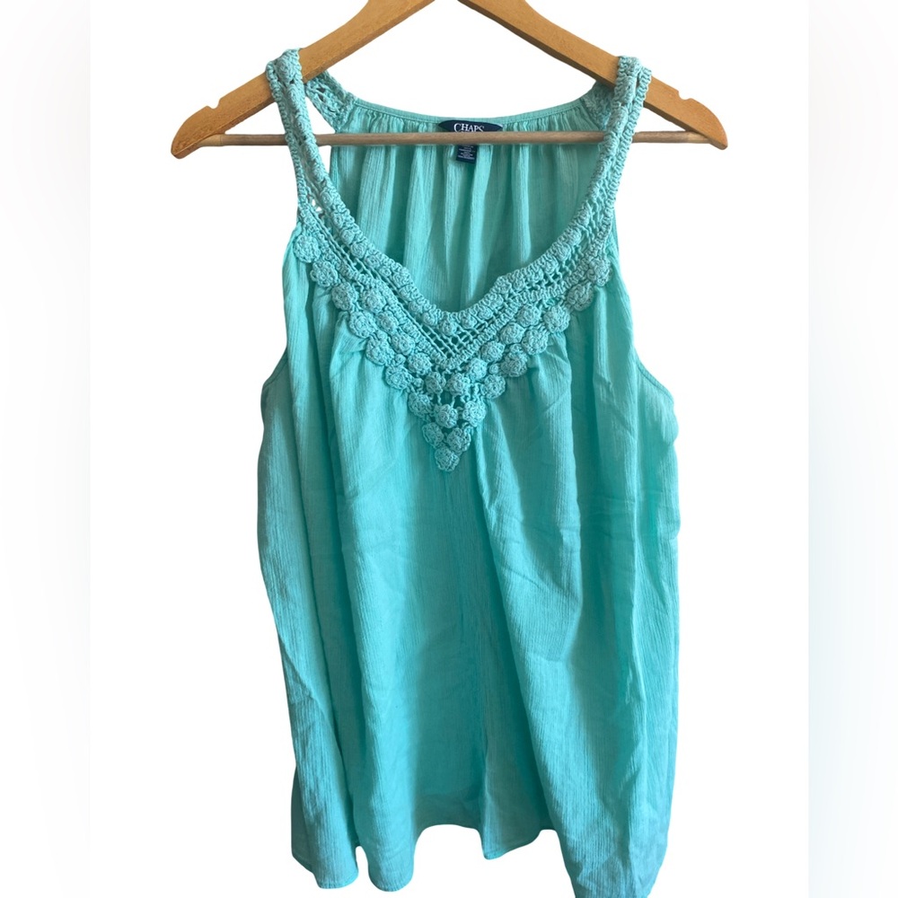 Chaps Pastel‎ Green Crochet Trim Sleeveless Tank Top XL 100% Cotton